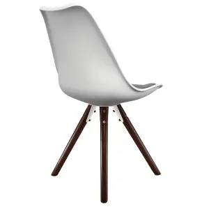 Soho White & Dark Grey Plastic Dining Chair with Pyramid Dark Wood Legs