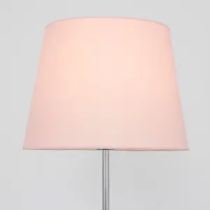 ValueLights Modern Standard Floor Lamp In Polished Chrome Metal Finish With Pink Tapered Shade With 6w LED GLS Bulbs In Warm White