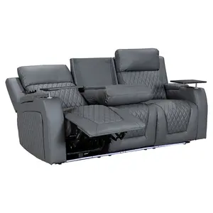 Venice Series Two 3 2 Electric Cinema Recliner Sofa Set in Grey Leather Aire