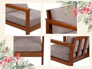 Garden Lounge Set 2 Seat Sofa Armchair Chair Wooden Furniture Beige Cushion Cozy