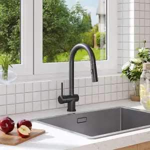 Black Stainless Steel Side Lever Kitchen Spring Neck Pull Out Kitchen Tap Mixer Tap