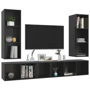 Berkfield Wall-mounted TV Cabinets 4 pcs High Gloss Black Engineered Wood