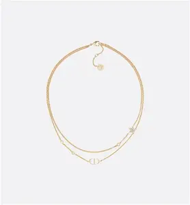 DIOR Petit CD Double Necklace Gold-Finish Metal And White Crystals - Women