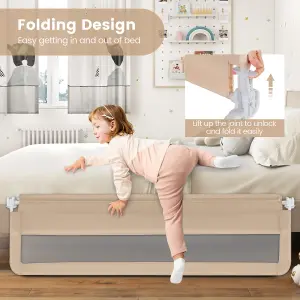 COSTWAY Bed Rail Guard for Toddlers 180CM Foldable Baby Bed Rail w/ Safety Strap