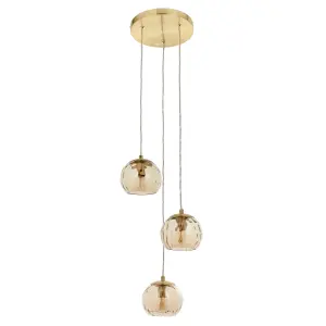 Anson Lighting Iowa 3lt Pendant light finished in Satin brass plate and champagne lustre glass