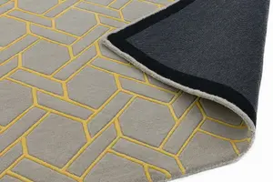 Silver Yellow Wool Handmade Luxurious Modern Geometric ,Chequered Rug For Living Room and Bedroom-120cm X 170cm