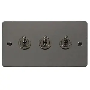 Flat Plate Black Nickel 3 Gang 2 Way 10AX Toggle Light Switch - SE Home