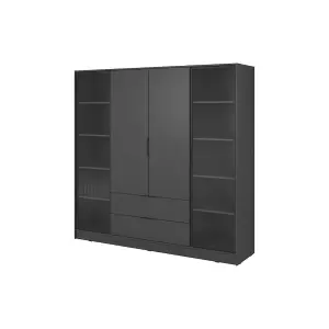 Kelly 206cm Hinged Wardrobe in Sleek Graphite - Contemporary Storage with Glass Details