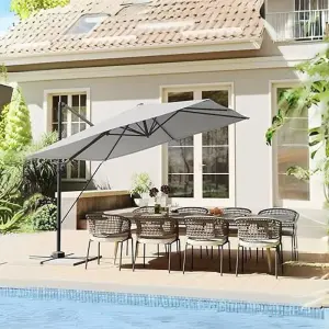 SONGMICS Cantilever Garden Parasol, Parasol Outdoor Patio Umbrella, Swivel, Seamless Tilt, Crank, with Cross Base, Dove Grey