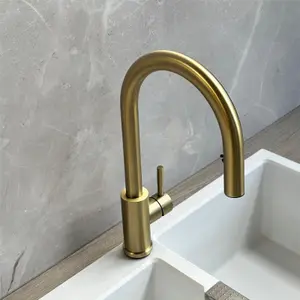 Liquida EPO11BR Single Lever Pull Out Mixer Brushed Brass Kitchen Mixer Tap