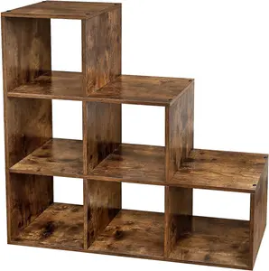 VASAGLE Shelves, Bookshelf, Bookcase, Stair Shelf, Divider, Storage Furniture, 6 Compartments, Rustic Brown