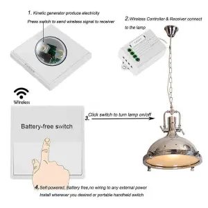 1 Gang Wireless Kinetic Switch (white body) + 100W RF + Dimmable Receiver