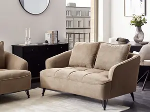 2 Seater Fabric Sofa Brown HOBRO