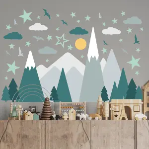 Walplus Combo Kids Grey Mountains With Glowing Stars - PVC