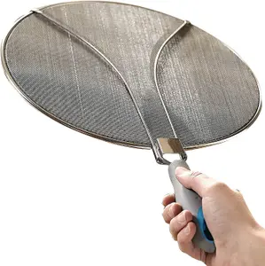 Splatter Screen - 29cm Stainless Steel Odour Absorbent Frying Pan Splatter Guard Lid Cover with Carbon Filter & Folding Handle