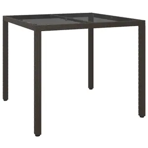 Berkfield Garden Table 90x90x75 cm Tempered Glass and Poly Rattan Brown