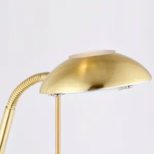 Mother & Child Floor Lamp Satin Brass 1.8m Twin Light Dimmer Flexible Reading