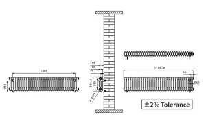 Right Radiators 300x1462 mm Horizontal Traditional 3 Column Cast Iron Style Radiator Raw Metal