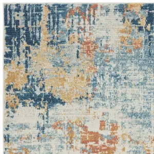 Blue Orange Modern Abstract 9mm Thick Stain-Resistant Rug For Bedroom, & Dining Room, Easy to Clean Rug-200cm X 290cm