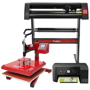 PixMax Heat Press Swing 38 x 38cm, Vinyl Cutter & Printer Sublimation Transfer Bundle