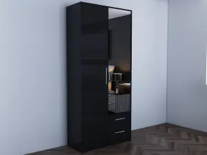 swindon Gloss Black 2 door 2 drawer Wardrobe