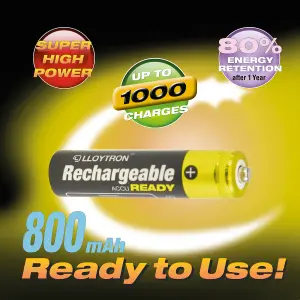 LLOYTRON NiMH Rechargeable AccuReady Batteries AAA Size, 800mAh, Ready to Use, 4 Pack