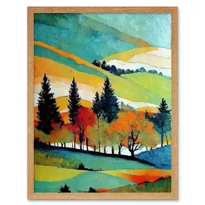 Colourful Autumn Landscape Scotland Hillside Forest - Print Light Brown Framed Paper / 43cm H x 33cm W x 2cm D