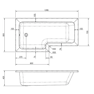 Dezine Cubo 1700 x 850mm L Shaped Right Hand Shower Bath