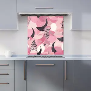 Abstract Pink Moon Pattern Premium Glass Kitchen Splashback W700mm x H750mm