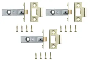 B&Q Brass effect Metal Tubular Mortice latch (L)64mm, Pack of 3