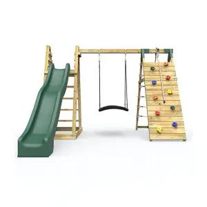 Rebo Wooden Pyramid Climbing Frame with Swings and 8.7ft Water Slide - Cloudcap