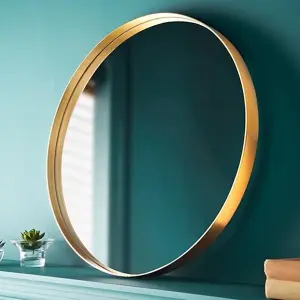 Round Mirror Gold Wall Mirror Aluminium Frame Deep Frame