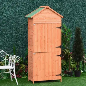 Outsunny 84x52cm Wooden Garden Shed Outdoor Shelves Utility Tool Storage Cabinet