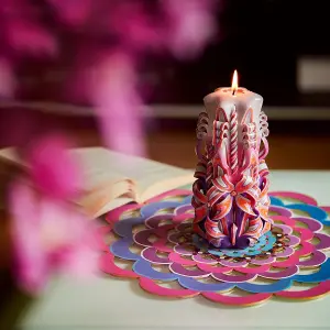 Hand-carved Artisanal Candles 22cm Tall - Unique Pink Style Eco-Friendly, Smokeless - Italian Inspired Design 20+ Hour Burn Time