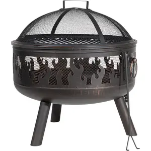 Premium Round Fire Pit Wood Burner and BBQ Grill for Outdoor Gatherings