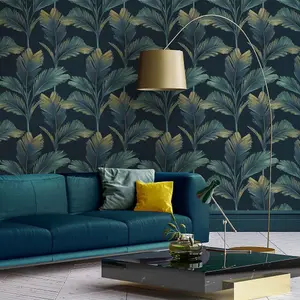 Kailani Leaf Wallpaper Dark Blue Belgravia 59119