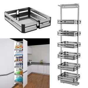 6 Tier Tall and Narrow Tandem Metal Pull Out Pantry Kitchen Storage Cabinet Basket Shelf W 250mm