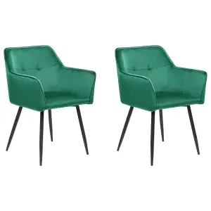 Set of 2 Dining Chairs JASMIN Velvet Emerald Green