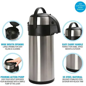 Mantraraj 5l Pump Action Airpot Coffee Flask Double-walled Vacuum Insulated Jug Carafe Hot Cold