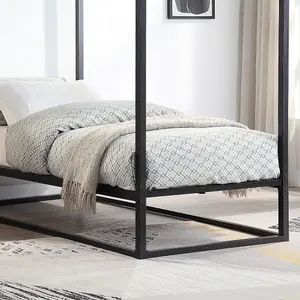 Ashwell Modern Four 4 Poster Black Single Metal Bed Frame