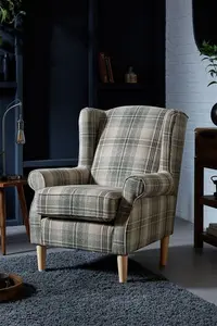 Next Versatile Check Nevis Grey Small Sherlock Highback Armchair - Versatile Check Nevis Grey