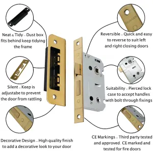 AFIT Bathroom Lock 65mm / 44mm Backset Brass for Internal Wooden Bathrooms Accepts 5mm Square Spindle CE UKCA & Fire Door Approved