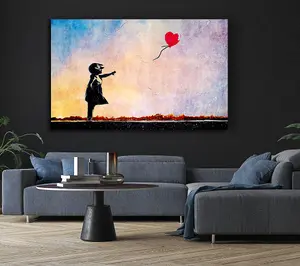 Love Heart Balloon Sunset Canvas Print Wall Art - Medium 20 x 32 Inches