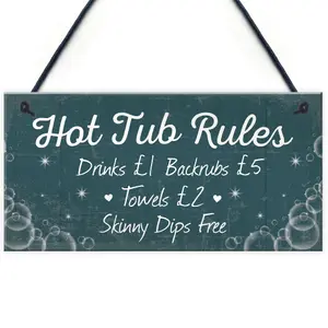 Red Ocean Funny Hot Tub Rules Novelty Hanging Garden Shed Plaque Jacuzzi Pool Funny Gift Sign