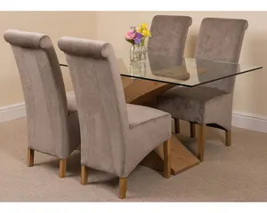 Valencia 160 cm x 90 cm Glass Dining Table and 4 Chairs Dining Set with Montana Grey Fabric Chairs