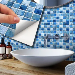 Walplus Mother Pearl Blue Jewel Mosaic Wall Metallic Tile Sticker Set Multipack 72Pcs