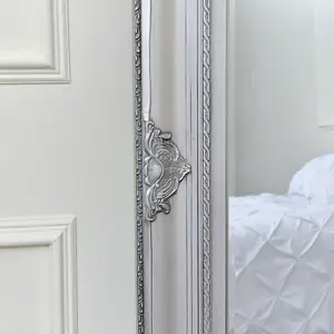 Melody Maison Extra Large Ornate Silver Wall/Leaner Mirror 100cm x 200cm