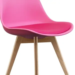 Soho Bright Pink Plastic Dining Chair with Squared Light Wood Legs