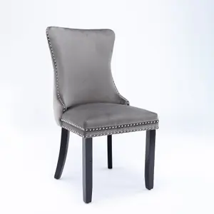 Set of 2 Lux Wing Back Velvet Kitchen Dining Chairs Bedroom Chairs Grey