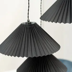 ValueLights Akira Black 3 Way Hanging Pendant Ceiling Light with Pleated Lampshade